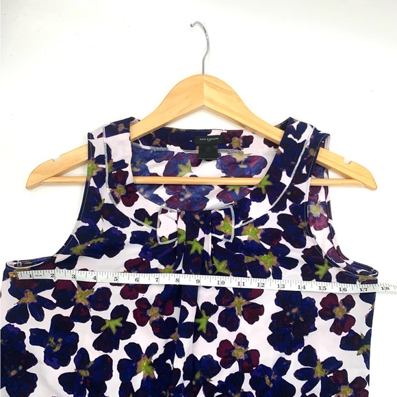 Ann Taylor Womens Tank Top Size XS Blue Floral Stretch Classic career V-neck - Picture 8 of 8
